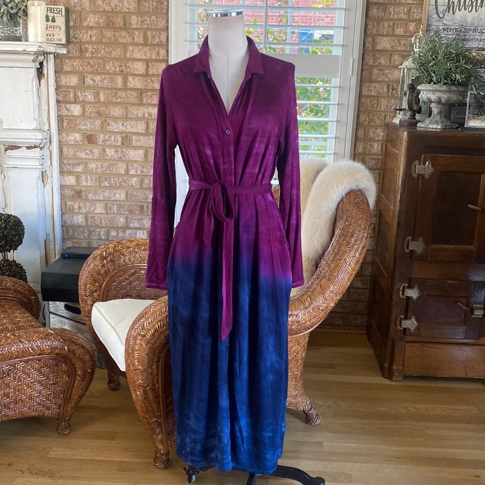 ADYSON PARKER TIE DYE PLUM TART COMBO BELTED DRESS 3X NEW - Picture 1 of 11